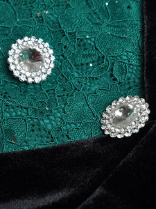 London Lace Velvet Patchwork Crystal Button Dress