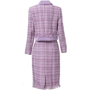 Melody Turn-down Collar Single-breasted Coat + Grid Tasse Skirts 2 Pieces Set