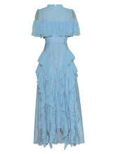 Load image into Gallery viewer, Olivia O-Neck Short Sleeve Lace Hollow Out Patchwork Ruffle Vintage Dress