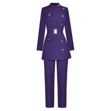 Load image into Gallery viewer, Sadie Purple Long sleeve Belted Coat + High waist Pants 2 Pieces Set