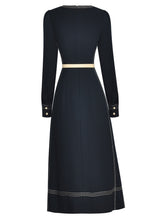 Load image into Gallery viewer, Oma Long sleeve Single-breasted Stripe Belted Slim Solid Dress