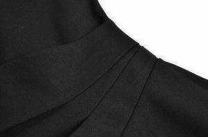 Elena V-Neck Folds Long Sleeves Belt Office Lady Midi Solid Dress