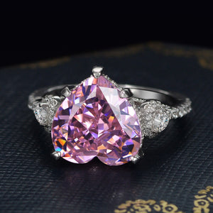 Heart Shaped  925 Sterling Silver Fashion Heart Shaped Zircon Gemstone  Pink Diamond Ring