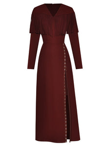 Adeline V-neck Long-sleeved Buttock Split Mid-Length Party Dress