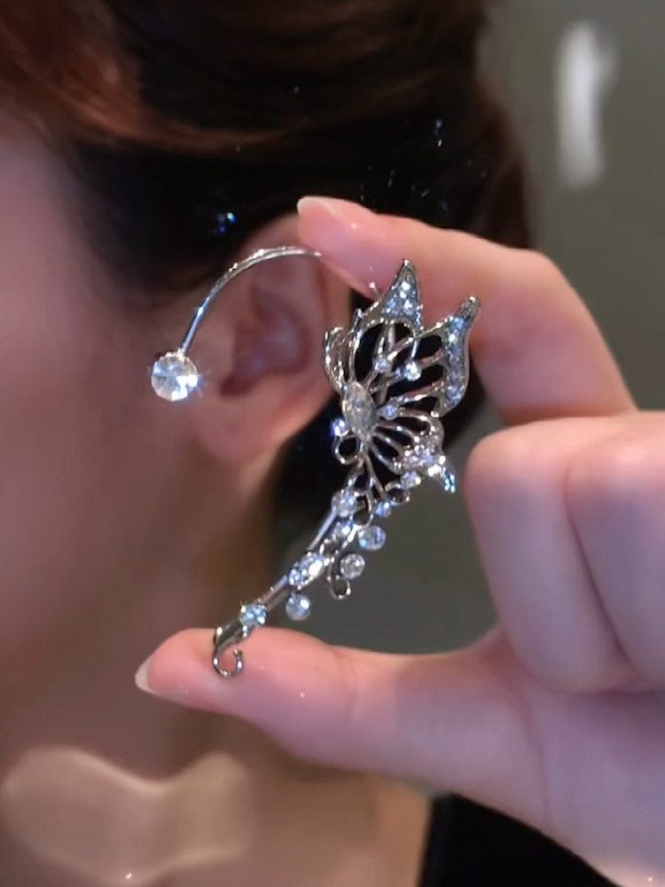Elf Butterfly Ear Cuff Without Piercing Clip Earrings Sparkling Zircon Crystal
