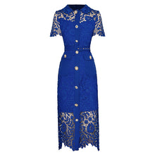 Load image into Gallery viewer, Madeleine Pencil Turn-down Short Sleeve Hollow Out Crystal Single Breasted Vintage Dress