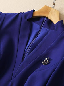 Marge V-Neck 3/4 Sleeve Crystal Brooch Pockets Office Lady Dress
