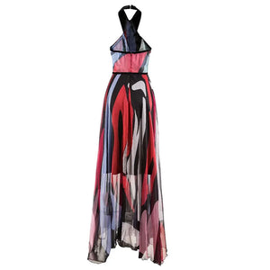 Frances Multicolor Striped Print Irregular Sexy Backless Dress