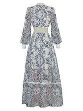 Load image into Gallery viewer, Ottilie Blue Floral Print Single-Breasted Vintage Dress