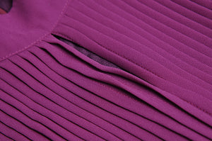 Reese Dress Bow Collar Long Lantern Sleeve Purple Elegant Pleated Party Dress