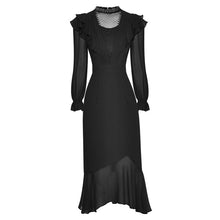 Load image into Gallery viewer, Rayna Stand Collar Flare Sleeve Ruffles Mesh Dress