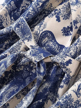 Load image into Gallery viewer, Ottavia Long Sleeve Pocket Belt Blue Flower Animal Print Casual Long Coat