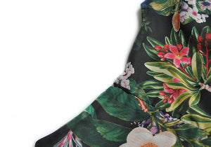 Renee Cascading Ruffle Flower Print Vacation chiffon Dress