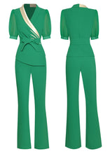 Load image into Gallery viewer, Olive  Belted Top and Flare Pants Two Piece Set