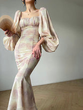 Load image into Gallery viewer, Delilah 2 Pieces Set Square Collar Lantern Sleeve Top Hip Wrap Fishtail Skirt