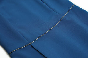 Kaila Collar Half Sleeves Shiny Striped Splicing Solid Split Office Lady  Dress