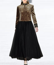 Load image into Gallery viewer, Millie Crystal Stand Collar Long Sleeve Short Jacket + Mesh Long Skirt Two Pieces Set