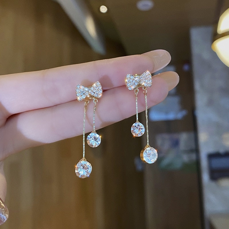 Rhinestone Fringe Hanging Zircon Earrings New Shiny Wedding Statement Party Jewelry
