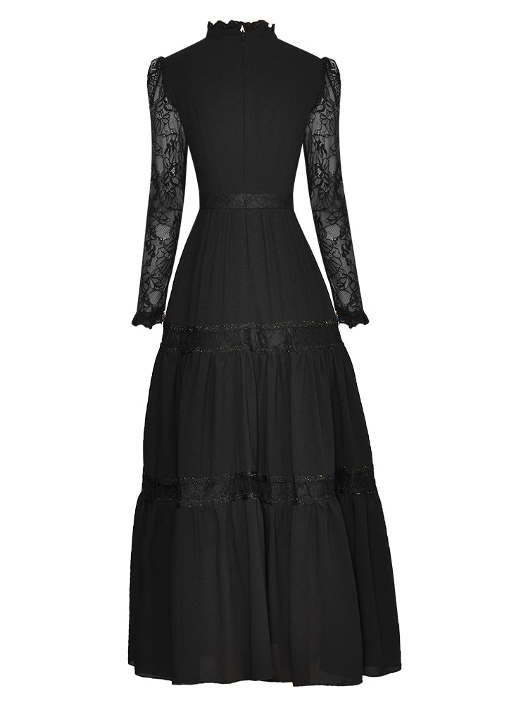 Berta Schwarzes Kleid mit hoher Taille und Spleiß