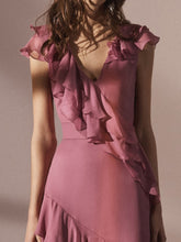 Load image into Gallery viewer, Cora New Ruffle Stitching V-neck Solid Color Slim Evening Dress