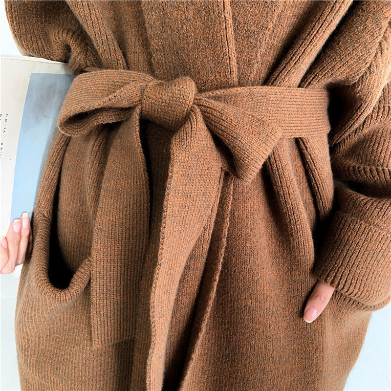 Loose And Thick Cardigan With Belt