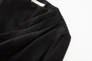 Paula Loose Suit Women Pile Collar Lantern Sleeve Tops + Wide Leg Pants Black Casual Two Piece Set