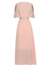 Load image into Gallery viewer, Harper Embroidery Belted Chiffon Solid color Pleated Midi Dress