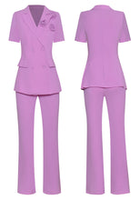 Load image into Gallery viewer, Elsie  Two-Piece Short sleeve Applique Blazer and Pants Suit Set
