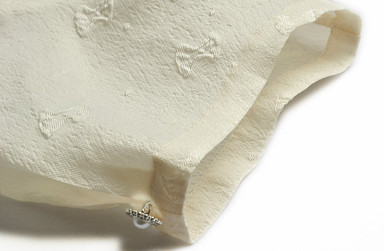 Orla V-Ausschnitt Puffärmel Perlenbesetztes Jacquard Elegantes Partykleid