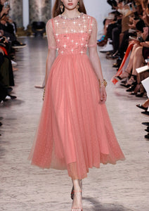 Briana Luxury Crystal Beading High waist Solid Mesh Dress