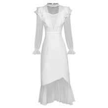 Load image into Gallery viewer, Rayna Stand Collar Flare Sleeve Ruffles Mesh Dress