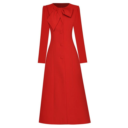 معطف Cosetto ذو فتحة عنق دائرية وأكمام طويلة وصدر واحد باللون الأحمر العتيق