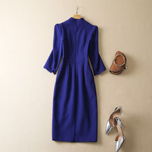 Load image into Gallery viewer, Marge V-Neck 3/4 Sleeve Crystal Brooch Pockets Office Lady Dress
