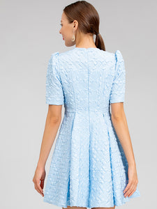 Gigi  Beading Jacquard Blue Holiday Elegant Mini Dress