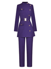 Load image into Gallery viewer, Sadie Purple Long sleeve Belted Coat + High waist Pants 2 Pieces Set