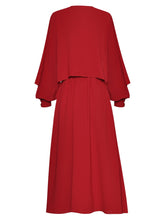 Load image into Gallery viewer, Raven Spring  Lantern Sleeve Cloak Tops + O-Neck Sleeveless Dress Vintage Two Pieces Set