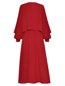 Raven Spring  Lantern Sleeve Cloak Tops + O-Neck Sleeveless Dress Vintage Two Pieces Set