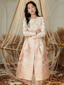 Ayla O-neck A-line Long Sleeve Waist Female Luxury Elegant Dress