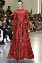 Load image into Gallery viewer, Edda Flare sleeve Embroidery mesh Red Maxi Party Dress