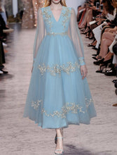 Load image into Gallery viewer, Felicity Long sleeves Sequins Embroidery Mesh Elegant Blue Party Dress