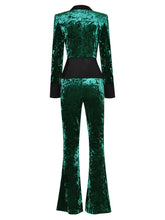 Load image into Gallery viewer, Samira Autumn Velvet Suit Women Long Sleeve Crystal Buttons Double Breasted Top+Flare Pants Two Pieces Set