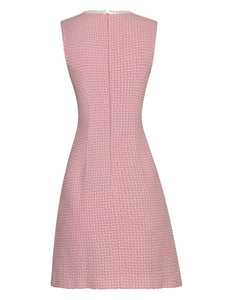 Vanessa Plaid Tweed Suit Women O-Neck Long Sleeves Short Jacket + Sleeveless Mini Dress Two Piece Set