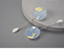 Load image into Gallery viewer, Agate  Gemstone Whale Asymmetrical Long Drop Earrings for Women 925 Sterling Silver Jewelry