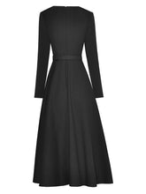 Load image into Gallery viewer, Elena V-Neck Folds Long Sleeves Belt Office Lady Midi Solid Dress