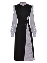 Load image into Gallery viewer, Eloise Floral Bead Dress Stand Neck Pan Buckle Long-sleeve Contrast Princess Dress