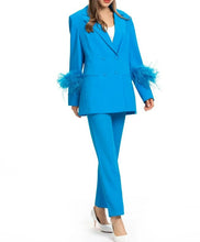 Load image into Gallery viewer, Londyn Feathers Long Sleeves Double Breasted Coat + Elastic Waist Pants Two Piece Set
