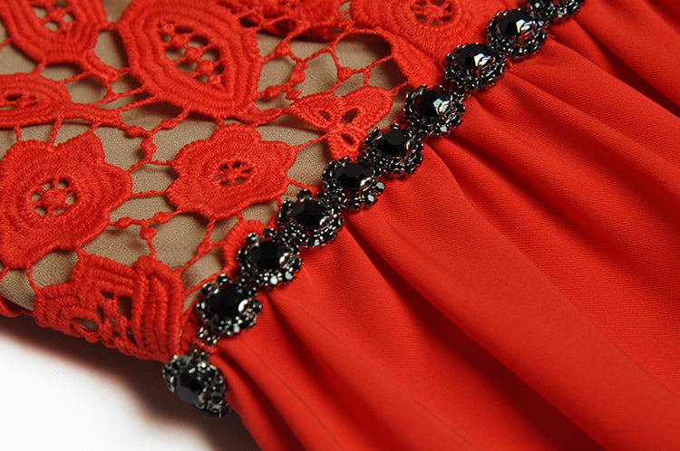 Reine Gorgeous Hollow out Beading Elegant Red Dress