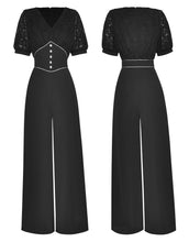 Load image into Gallery viewer, Denise Jumpsuit Fashion Lace Puff sleeve High waist Black Wide-legged Jumpsuits