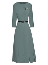 Load image into Gallery viewer, Aitana Three Quarter Sleeve Luxury Brooch Sashes Solid Casual Dress