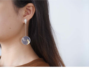 Agate  Gemstone Whale Asymmetrical Long Drop Earrings for Women 925 Sterling Silver Jewelry